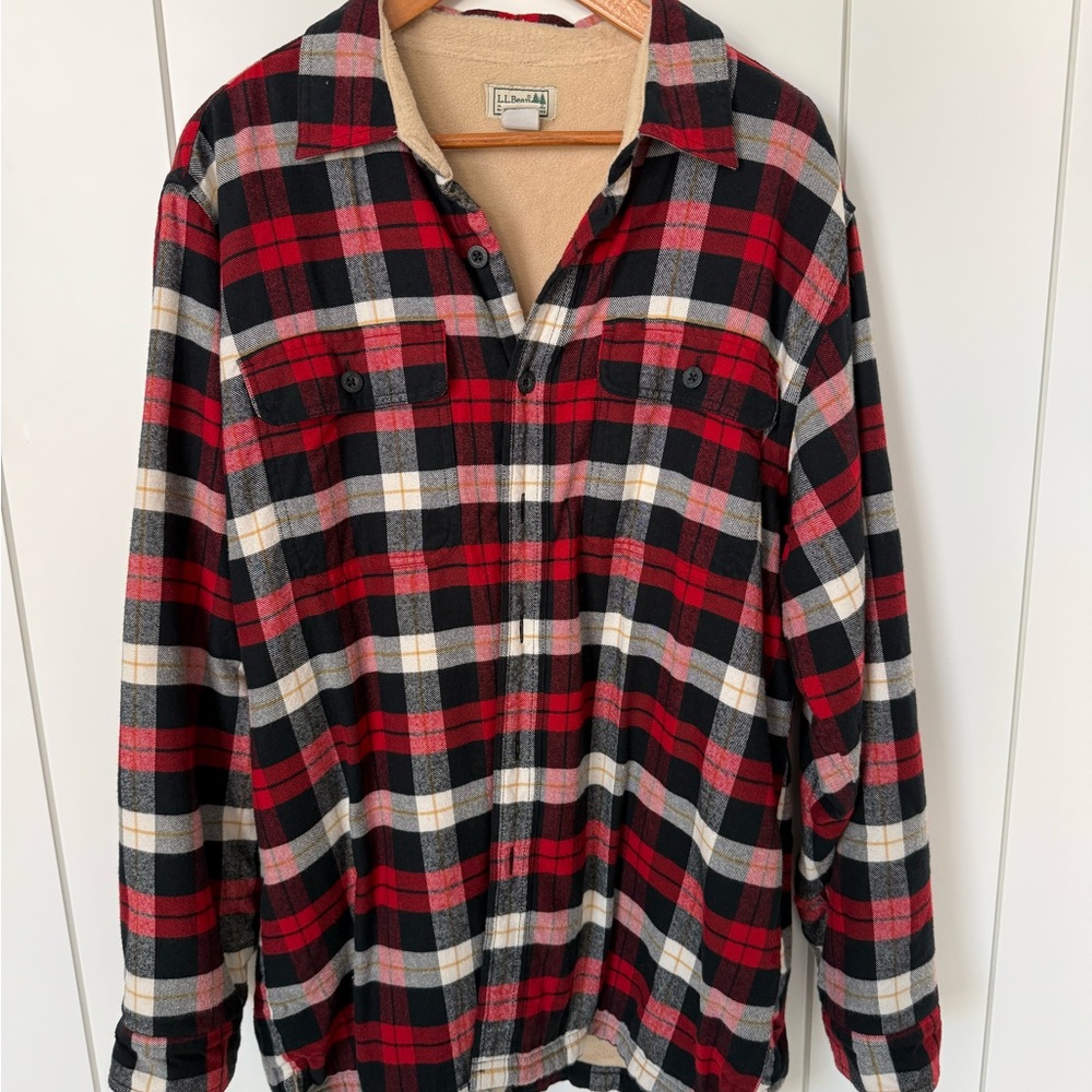L.L. Bean Cream and Black Plaid Shirt